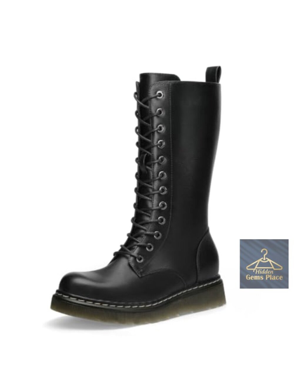 Women's Lace Up Chunky Mid Calf Combat Boots Side Zip Platform PU